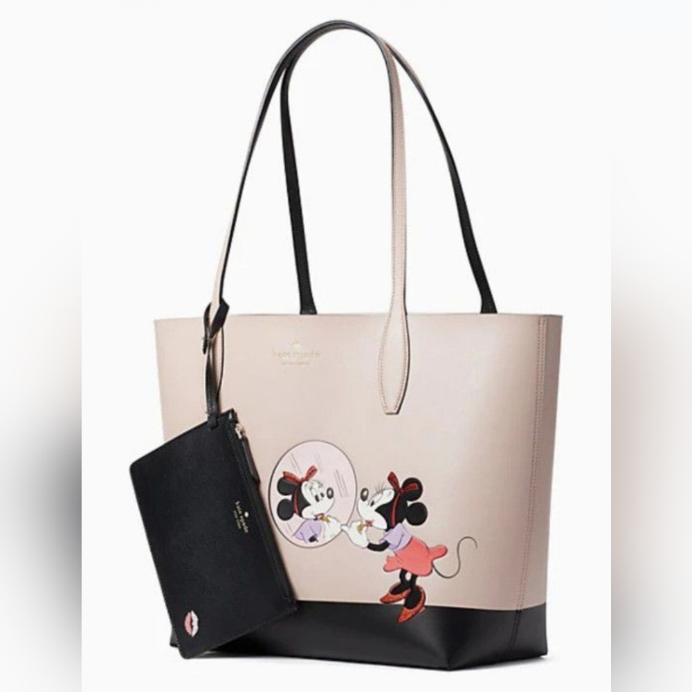 NWT! KATE SPADE Limited Ed. MINNIE MOUSE Reversable TOTE & WRISTLET  SET!